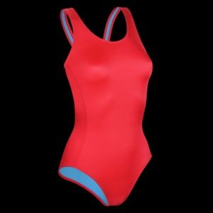 Red One Piece Open Back Swimsuit